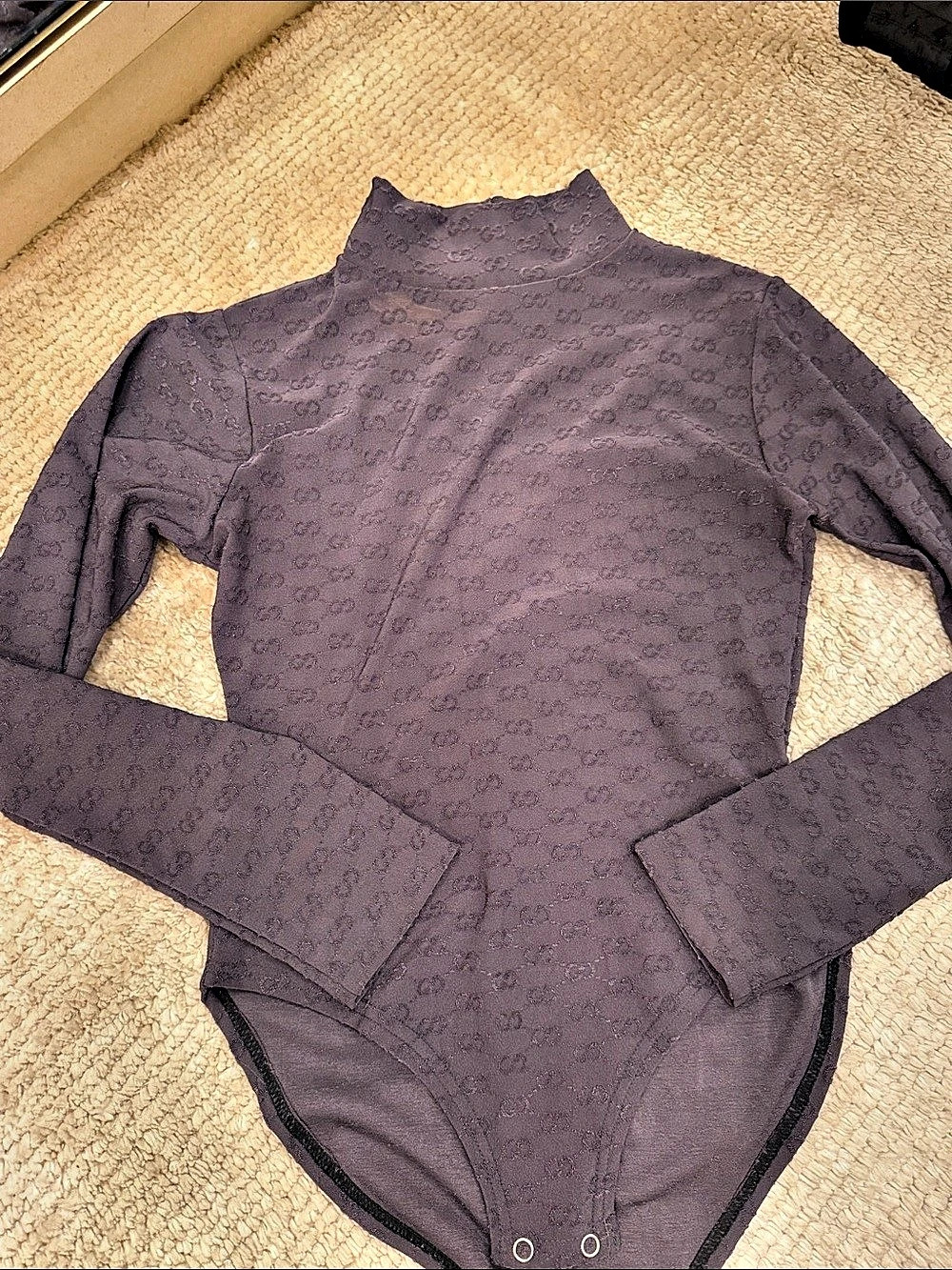 Gucci Long Sleeve Monogram Bodysuit in Purple